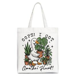 OrnamentallyYou - Oops I Got Another Plant Goose Canvas Tote Bag, Sarcastic Gardening Humor Gift - White