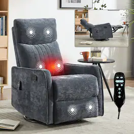 Ropilly - Massage Recliner Chair Swivel Rocker with Lumbar Heat - Blue
