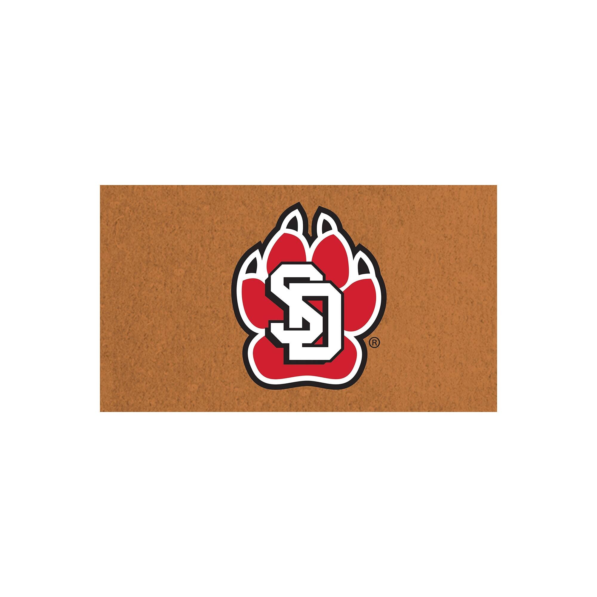 Front. Evergreen Enterprises - South Dakota Coyotes 28" x 16" Team Logo Outdoor Coir Mat - Multicolor.