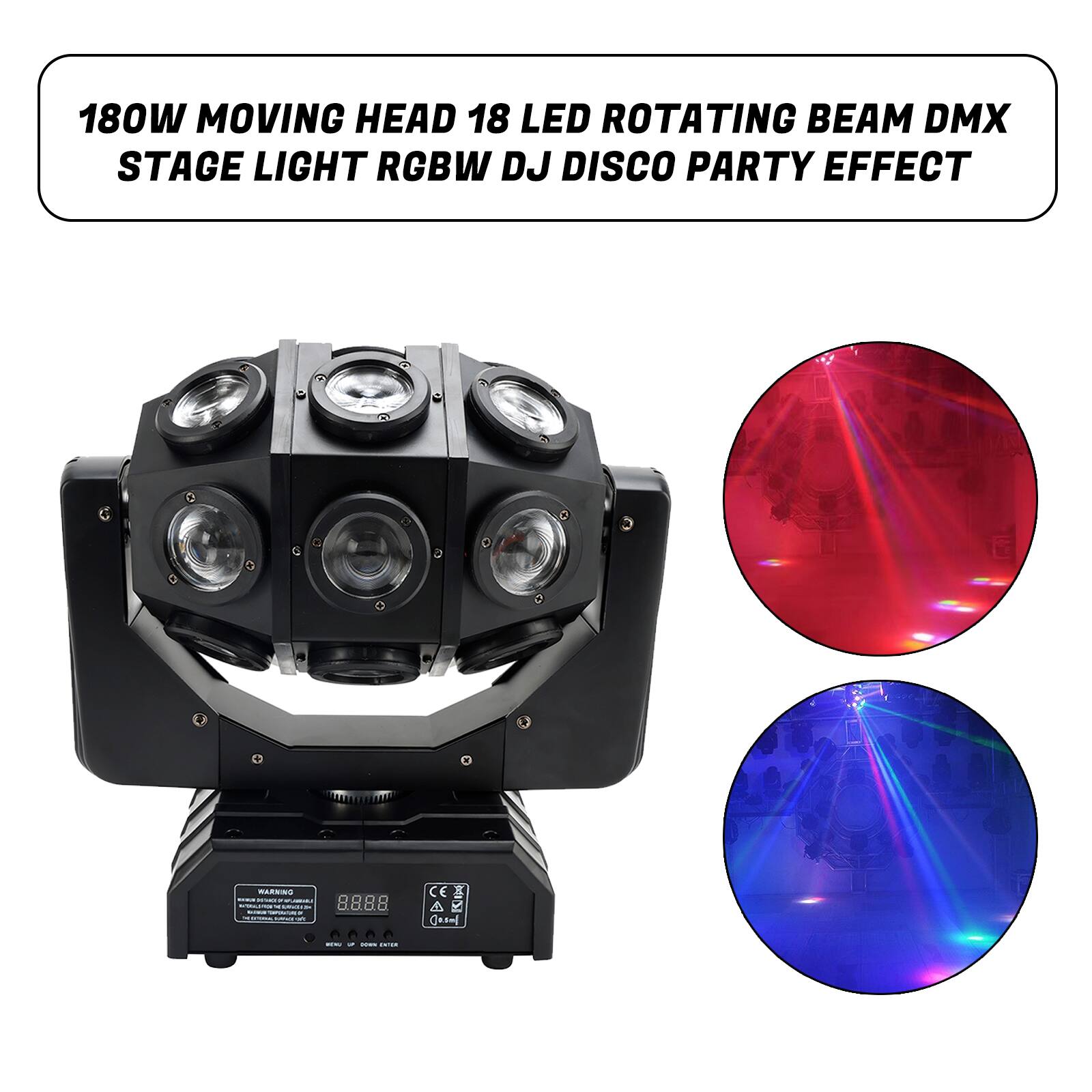 180W MOVING HEAD 18 LED ROTATING BEAM DMX STAGE LIGHT RGBW DJ DISCO PARTY EFFECT