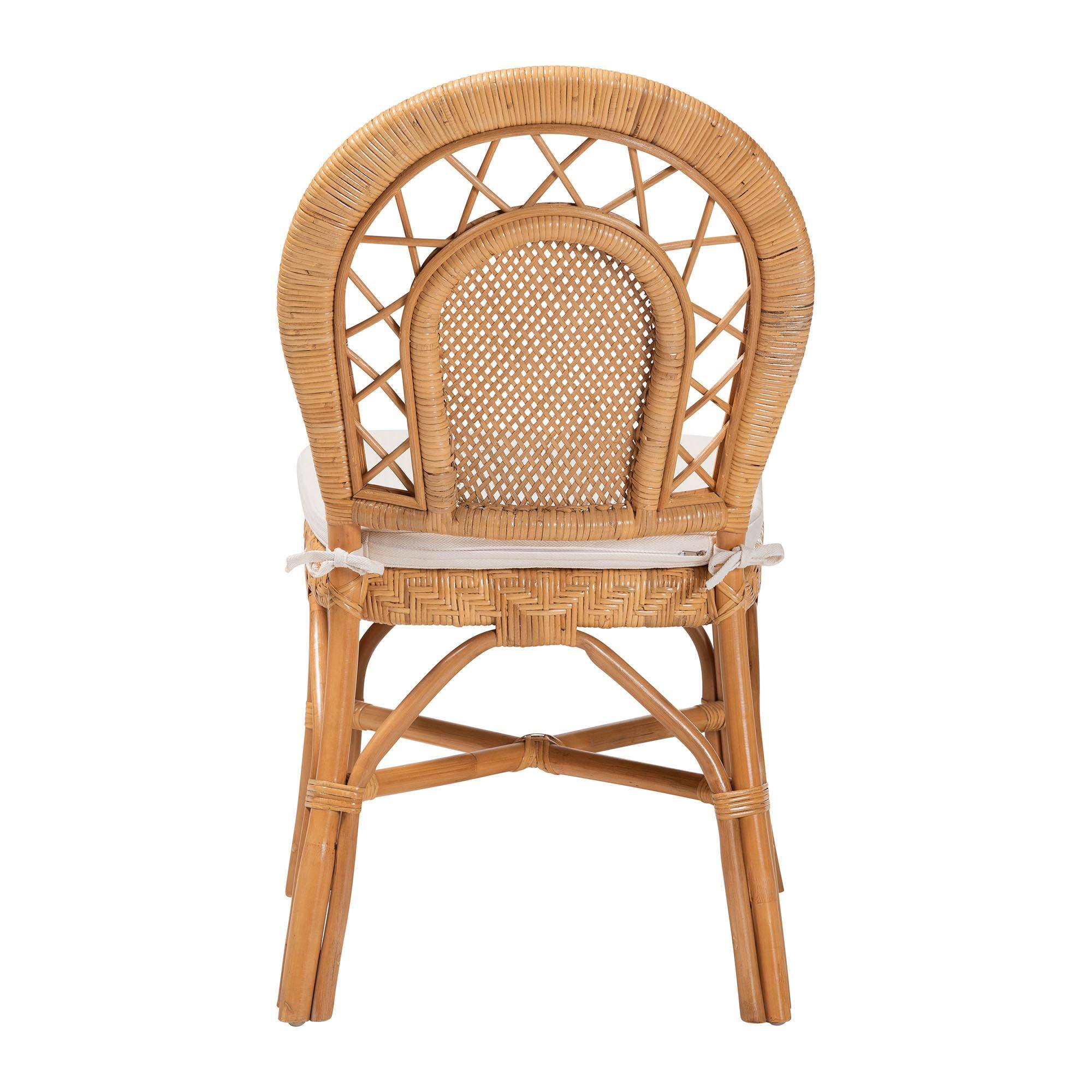Back. bali & pari - Adam Natural Rattan Dining Chair with Curved Backrest and Removable Cushion - Handwoven Wicker Accent Chair - Light Honey.