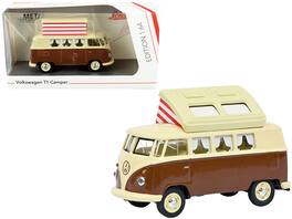 Volkswagen T1 Camper Bus with Pop-Top Roof 1/64 Diecast Model by Schuco - Brown and Cream