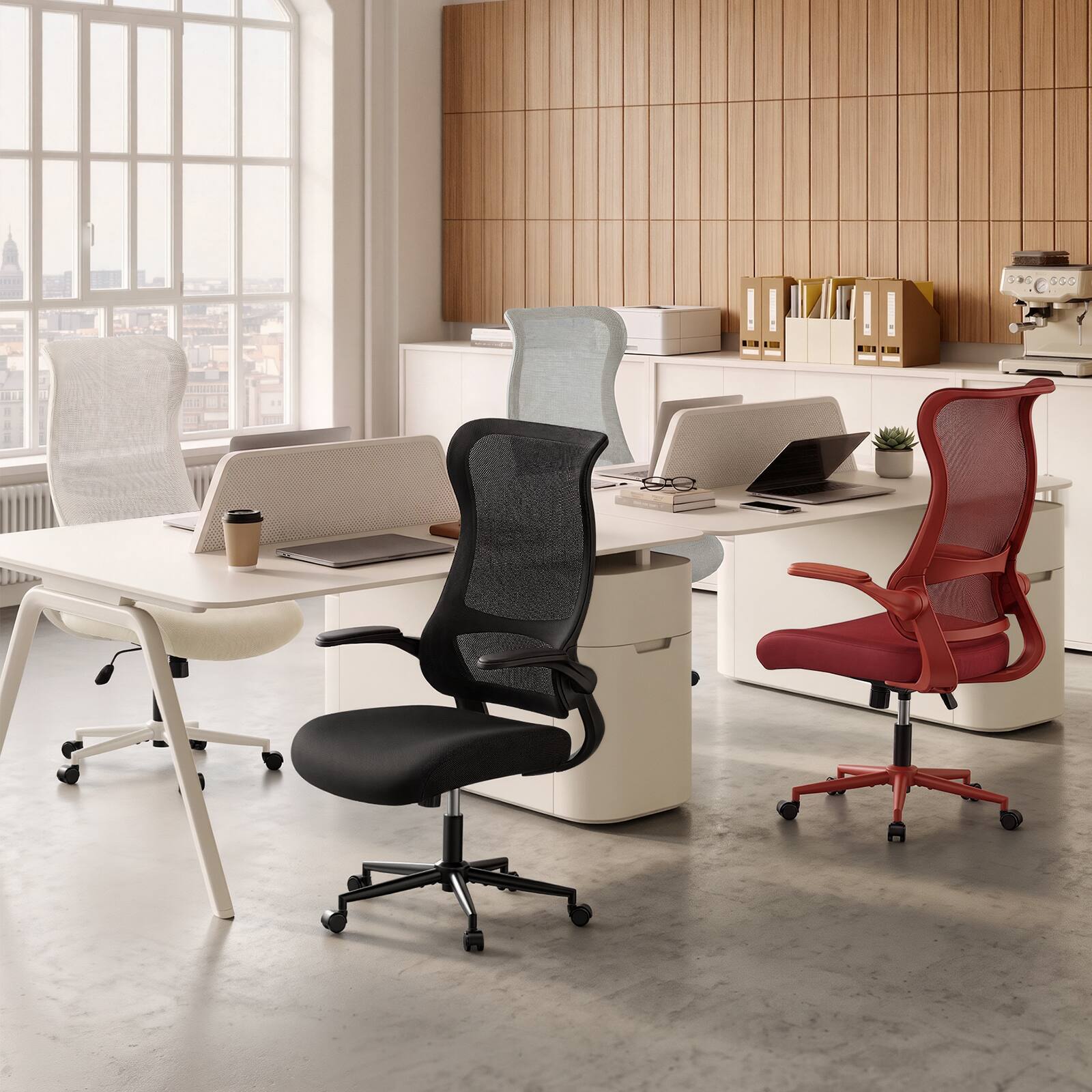 Alt View 3. Pinmoco - Ergonomic Office Chair with Breathable Mesh, Home Desk Chair with Flip-Up Armrests, Lumbar Support and Rocking Tilt - Black.