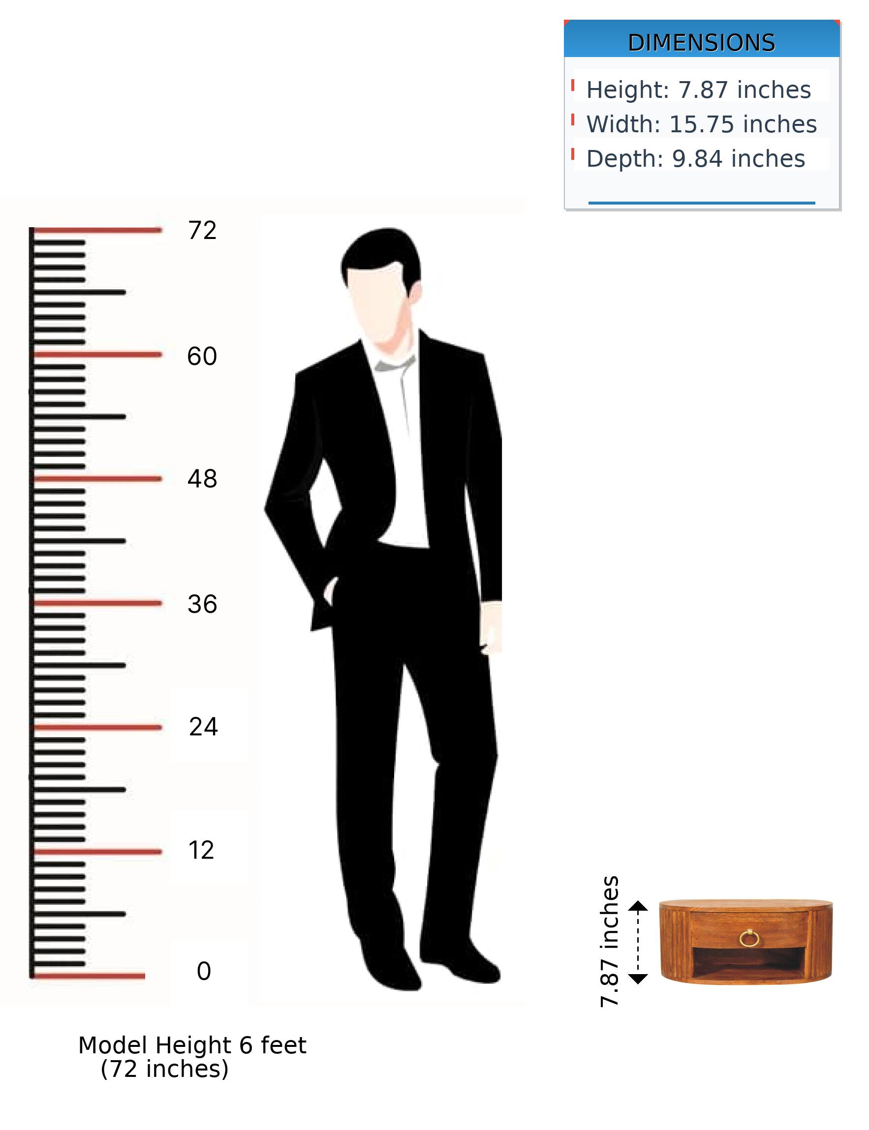 DIMENSIONS  
Height: 7.87 inches  
Width: 15.75 inches  
Depth: 9.84 inches  

Model Height: 6 feet (72 inches)