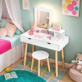 Kadyn - Kid Vanity Table Chair Set with Mirror and 2 Large Storage Drawers- Kids Makeup Vanity for Girls Kids - White