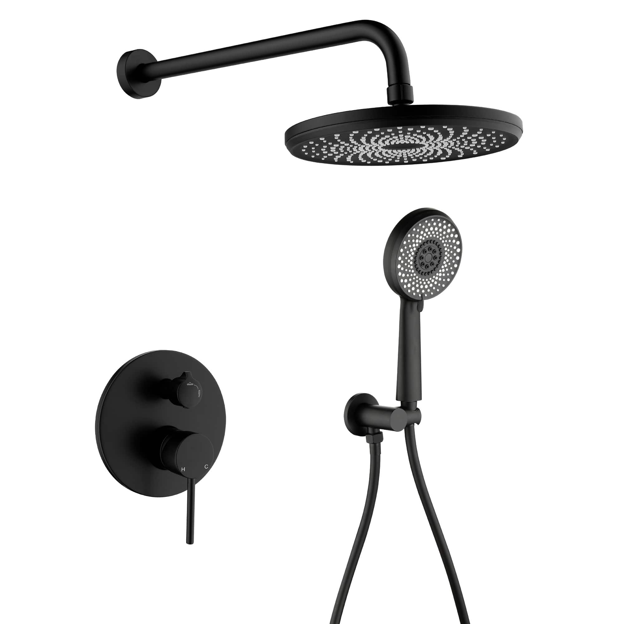 Front. Boyel Living - Matte Black 9-Inch Rain Shower System Brass ABS 2-Function Valve 6-Function Handheld cUPC - Black.