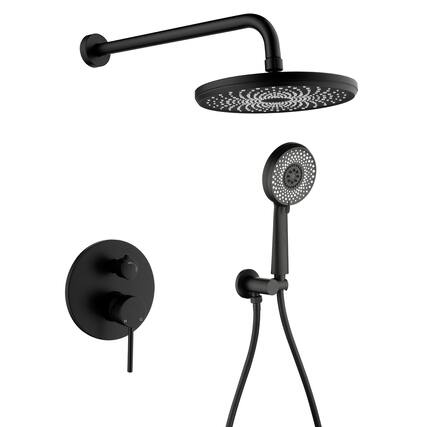 Front. Boyel Living - Matte Black 9-Inch Rain Shower System Brass ABS 2-Function Valve 6-Function Handheld cUPC - Black.