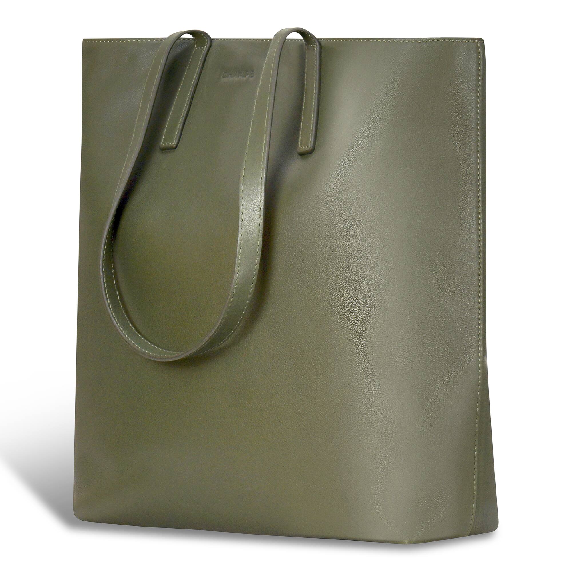 Angle. Champs - Onyx Collection Leather Vertical Tote - Khaki.