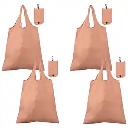 Unique Bargains - 4pcs Foldable Travel Bag Lightweight Polyester Reusable Grocery Tote Pouch for Women and Men Travel Beach Storage - Pink