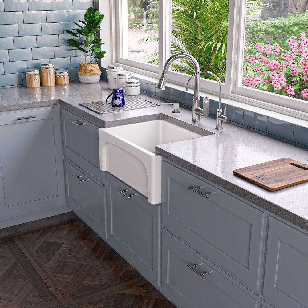 Alt View 6. Alfi - ALFI brand 24 White Arched Apron Thick Wall Fireclay Single Bowl Farm Sink - White.