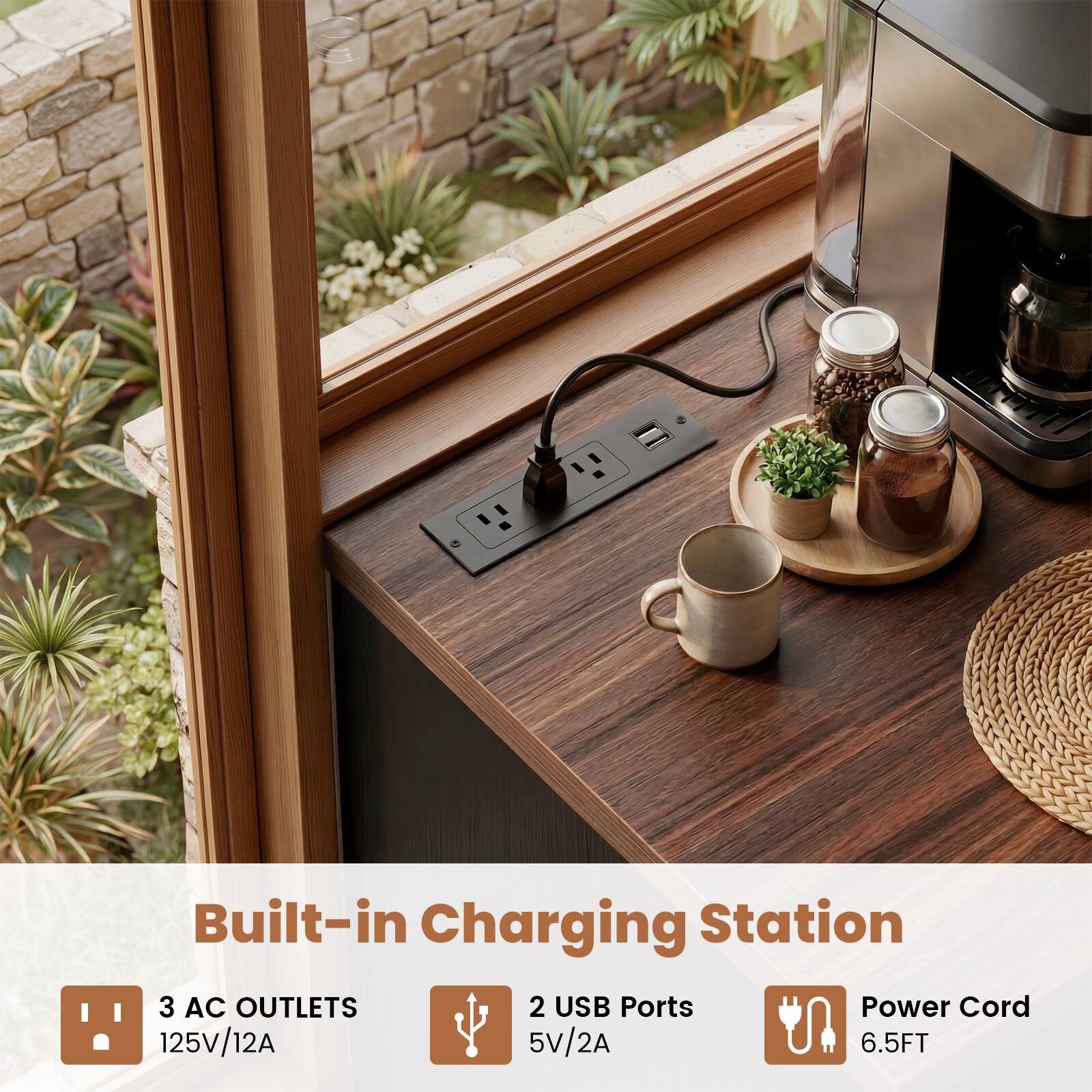 Built-in Charging Station  
3 AC OUTLETS  
2 USB Ports  
Power Cord  
125V/12A  
5V/2A  
6.5FT