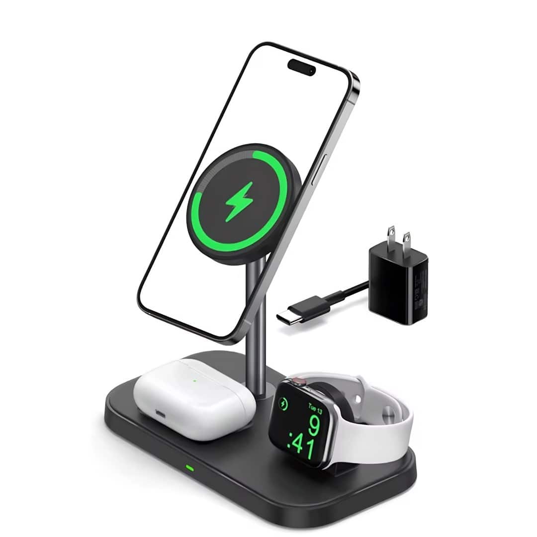 Luckbyte - 3-in-1 Magnetic Wireless Charging Station - 23W Fast Charging Stand for iPhone 16/15/14, Apple Watch & AirPods, Black