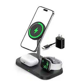 Luckbyte - 3-in-1 Magnetic Wireless Charging Station - 23W Fast Charging Stand for iPhone 16/15/14, Apple Watch & AirPods, Black