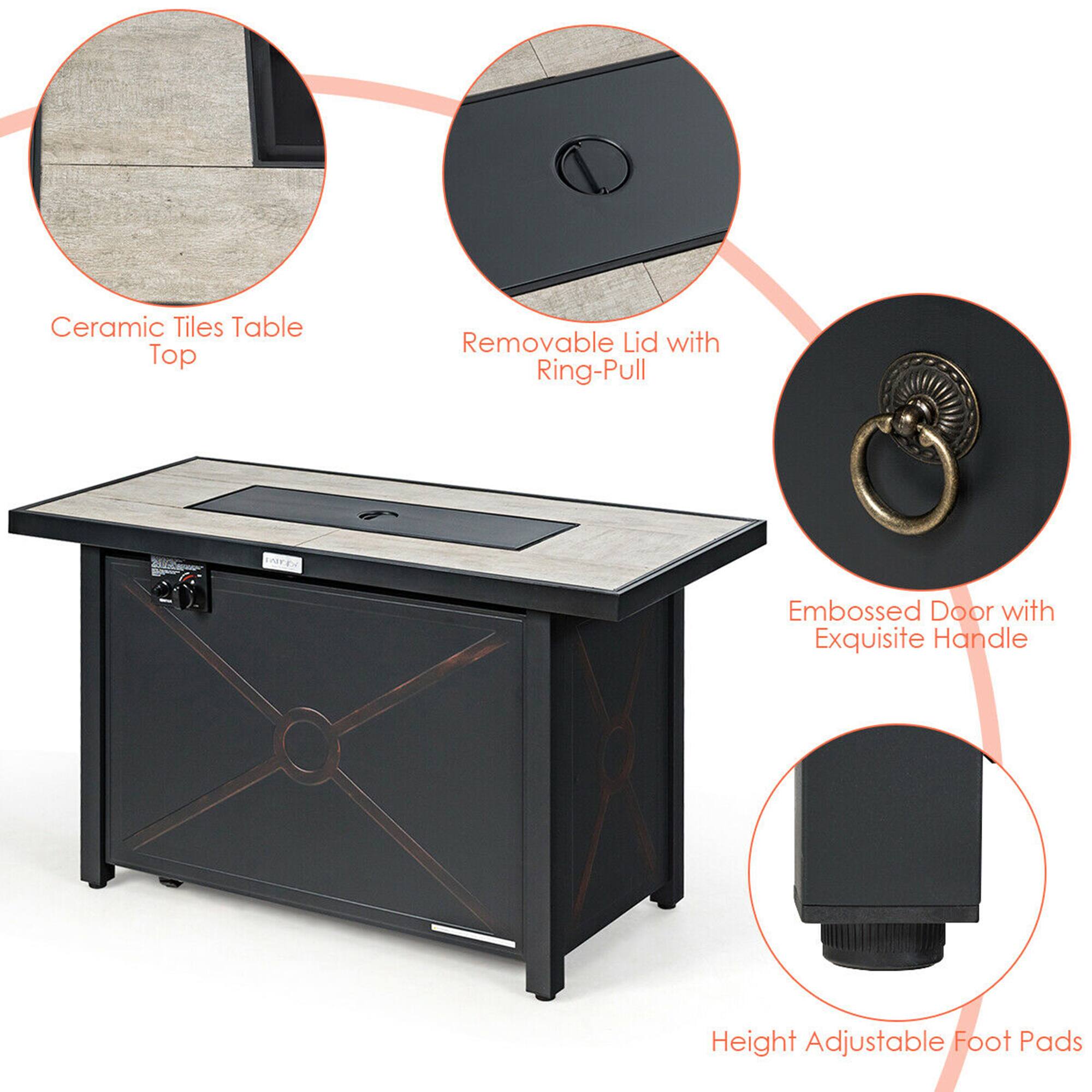 - Ceramic Tiles Table Top
- Removable Lid with Ring-Pull
- Embossed Door with Exquisite Handle
- Height Adjustable Foot Pads