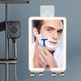 Cedar Assembly - Heated Shower Mirror Fogless For Shaving 3 Color Dimming 9.5 * 8inch Anti-fog With Lights Wall-mounted Large Holder - White-12.2"L x 7"W