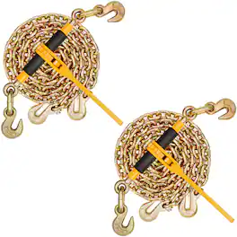 VEVOR - Chain and Binder Kit, 3/8"-1/2" Ratchet Load Binders 9200 lbs Working Load Limit, 3/8" x 10' G80 Chains with Grab Hooks - Yellow,Black