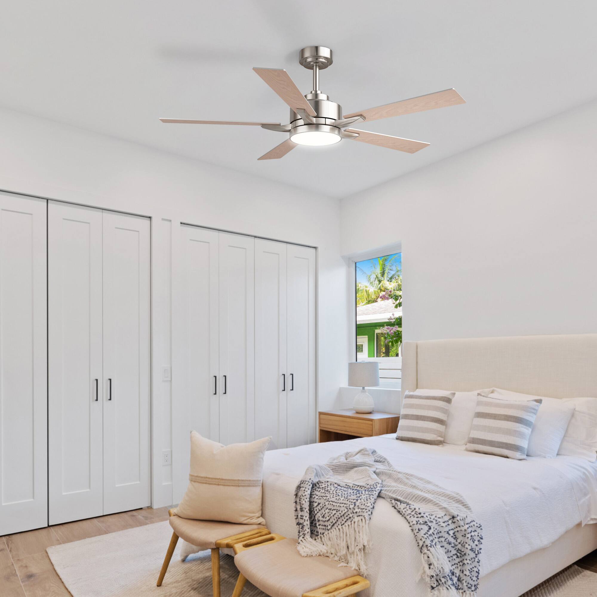 Angle. Siljoy - 42" Modern Low Profile Ceiling Fan with Light,Smart APP/Remote,DC Reversible Motor Dimmable LED for Bedroom/Living Room - Nickel.