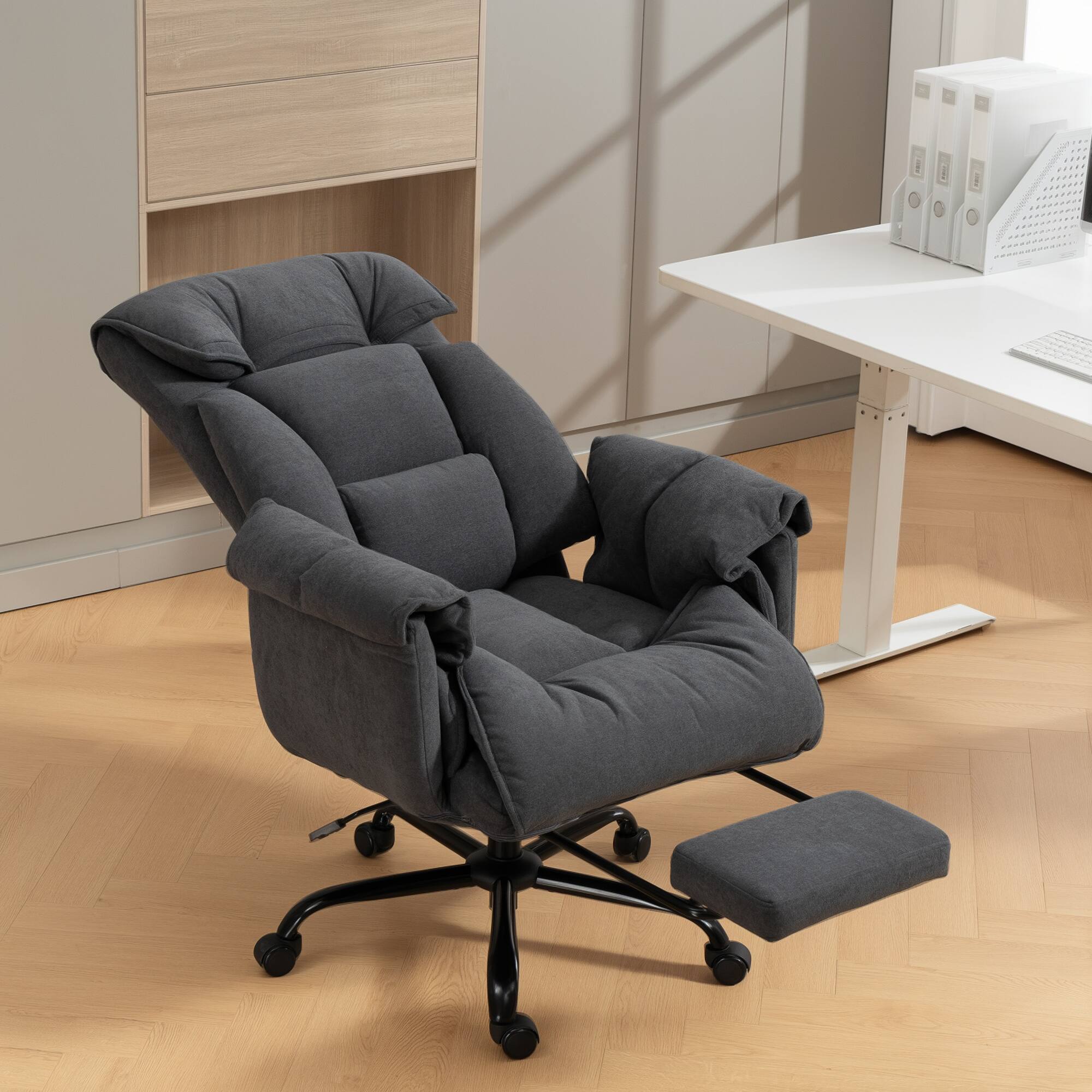Alt View 1. HOM - HOMCOM Executive Office Chair with Footrest, Reclining Swivel Computer Desk Chair with High Back, Thick Cushion - Dark Gray.