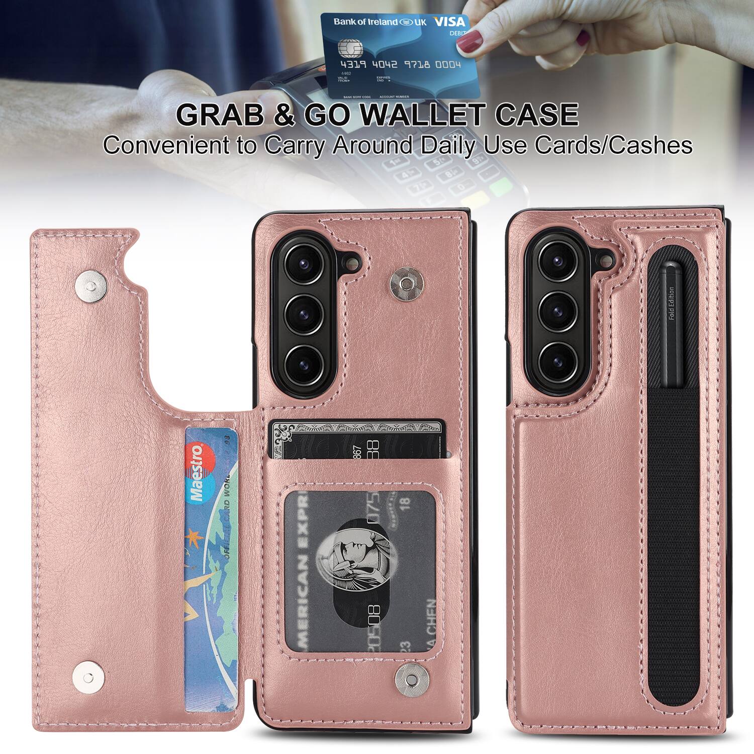 Bank of Ireland UK VISA  
4319 4042 718 0004  

GRAB & GO WALLET CASE  
Convenient to Carry Around Daily Use Cards/Cashes  

Maestro  
American Express  
367 38 075 20508 18 23  
CHEN