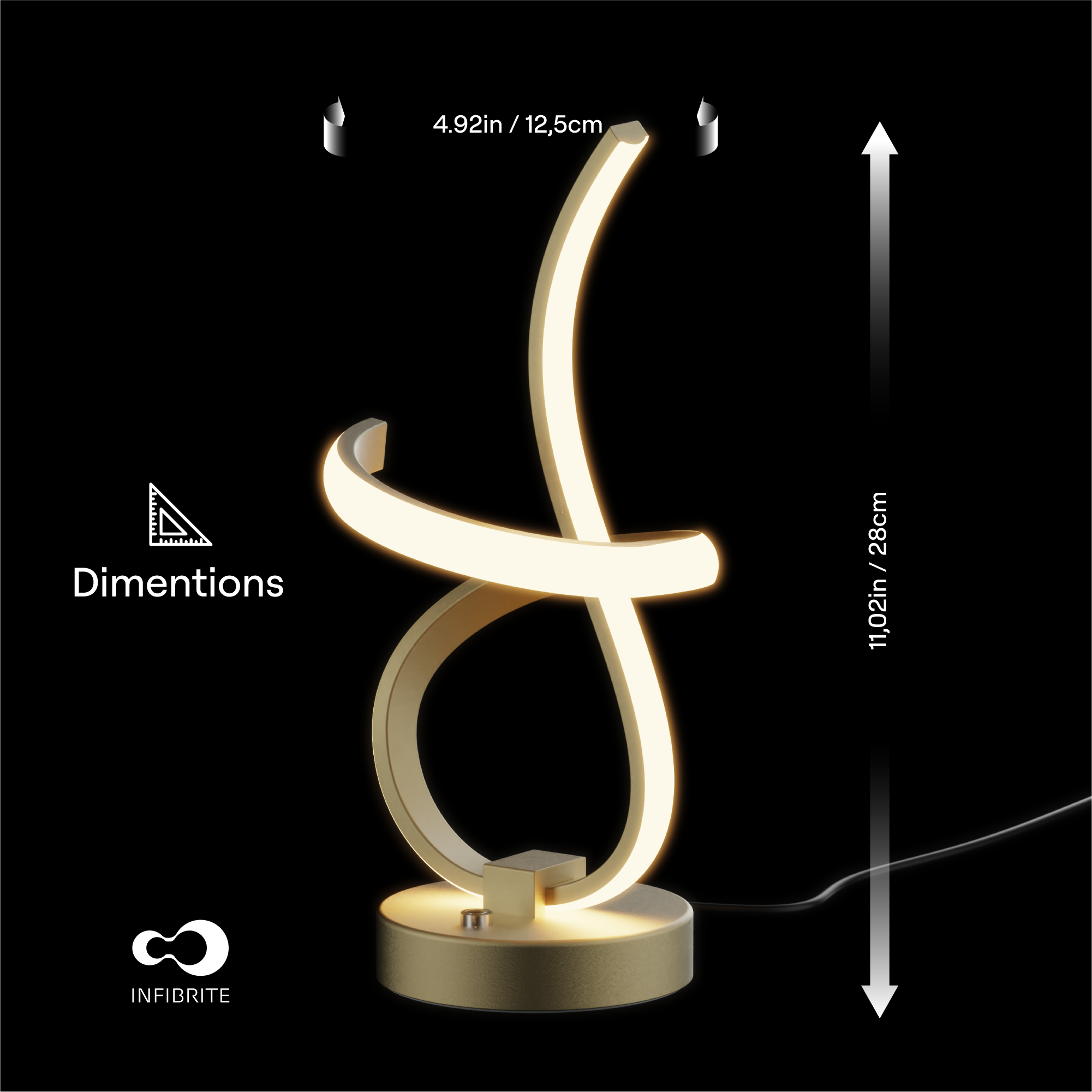 4.92in / 12.5cm  
Dimensions 11.02in / 28cm  
INFIBRITE