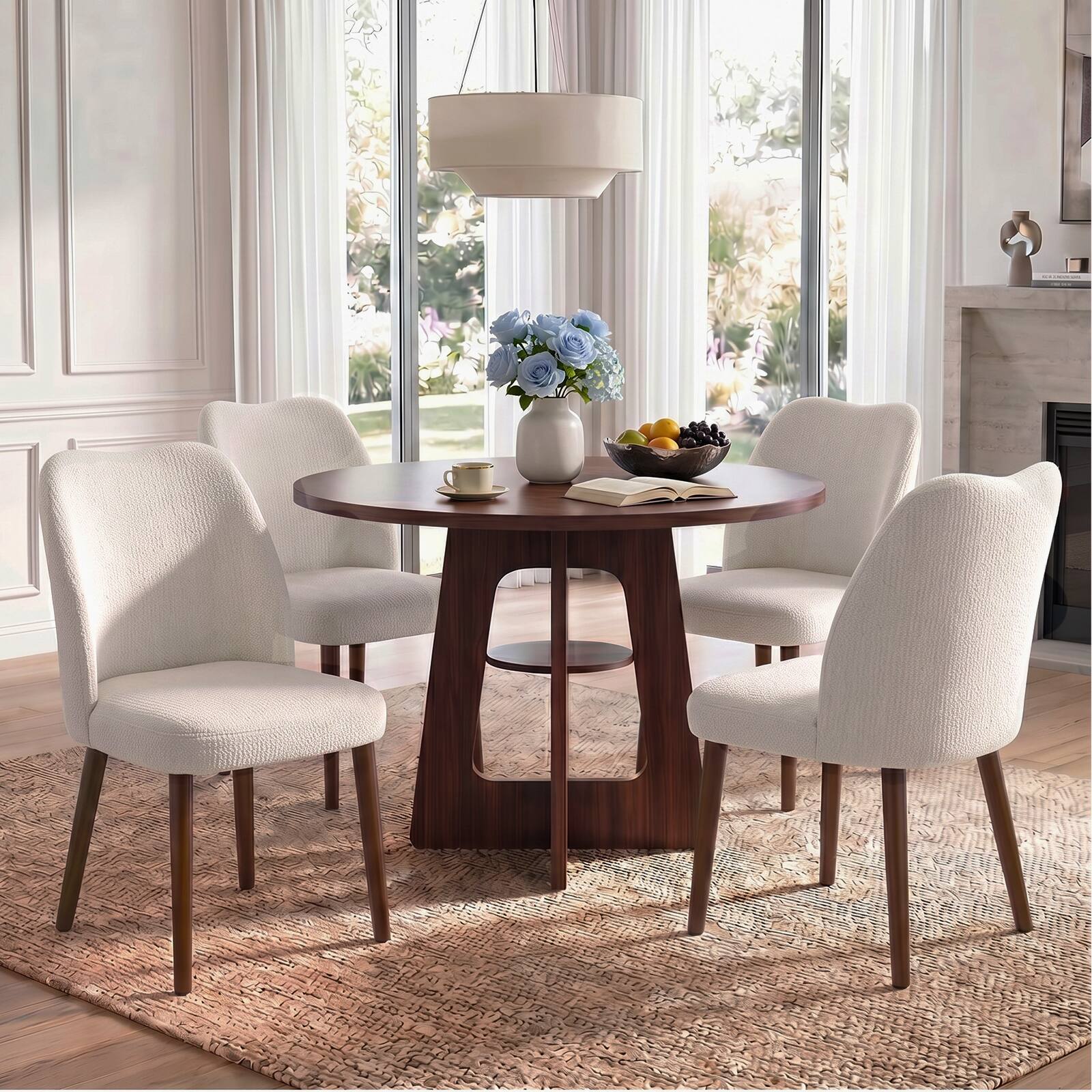Alt View 9. KERDOM - Modern Dining Chairs Set of 2, Fabric Upholstered Kitchen Chair 2pcs for Restaurant, Cafe & Vanity, Armless Dinner Chair - Ivory.