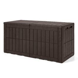 Costway - 100 Gal Outdoor Deck Box, All-Weather Lockable Storage Bin with Lid and Handles - Dark Brown