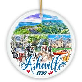 OrnamentallyYou - Scenic Asheville Mountain Town Ceramic Ornament, Historic North Carolina Christmas Gift (Circle) - Multi-colored