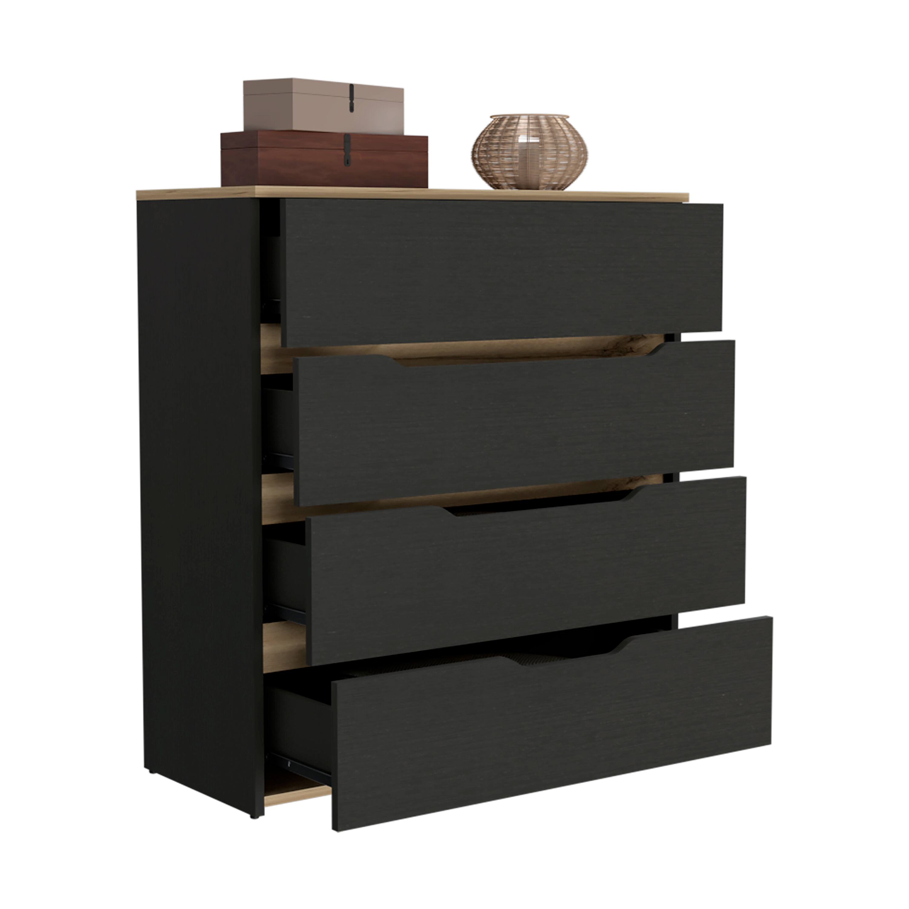Alt View 5. TuHome - Zoe Dresser, Superior Top, Four Drawers - Black / Light Oak.
