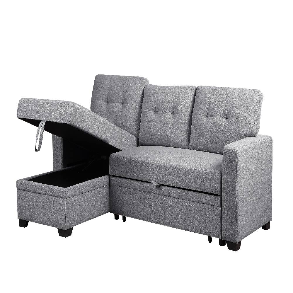 Alt View 8. Loheer - Loheer Pull Out Sectional Sofa Upholstered Sleeper Sofa with Storage Chaise Twin Size Loveseat - Grey.