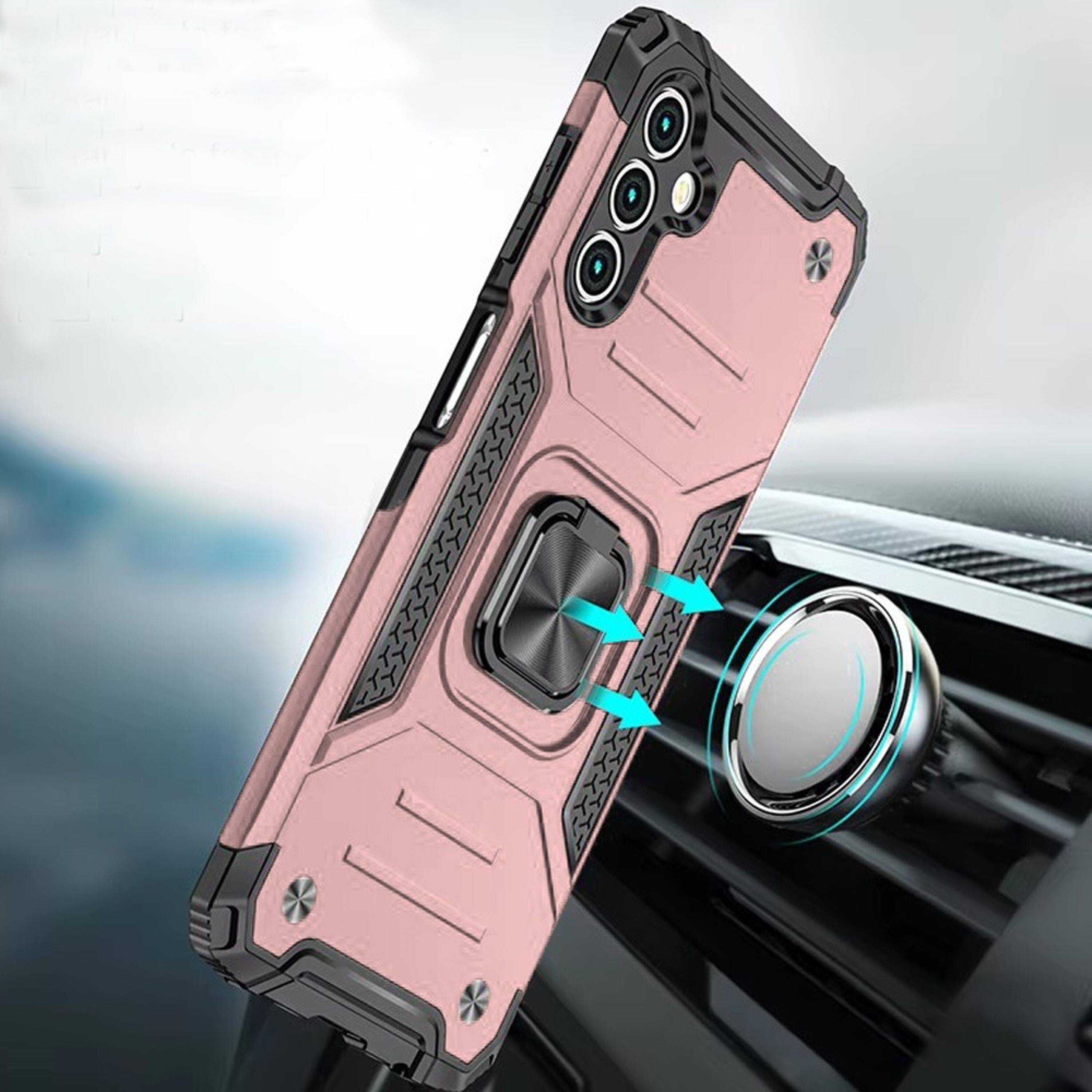 Angle. Kitcheniva - Shockproof Robust Magnetic Stand Phone Case With Tempered Glass For Samsung Galaxy A36/A56 Rose Gold - Rose Gold.