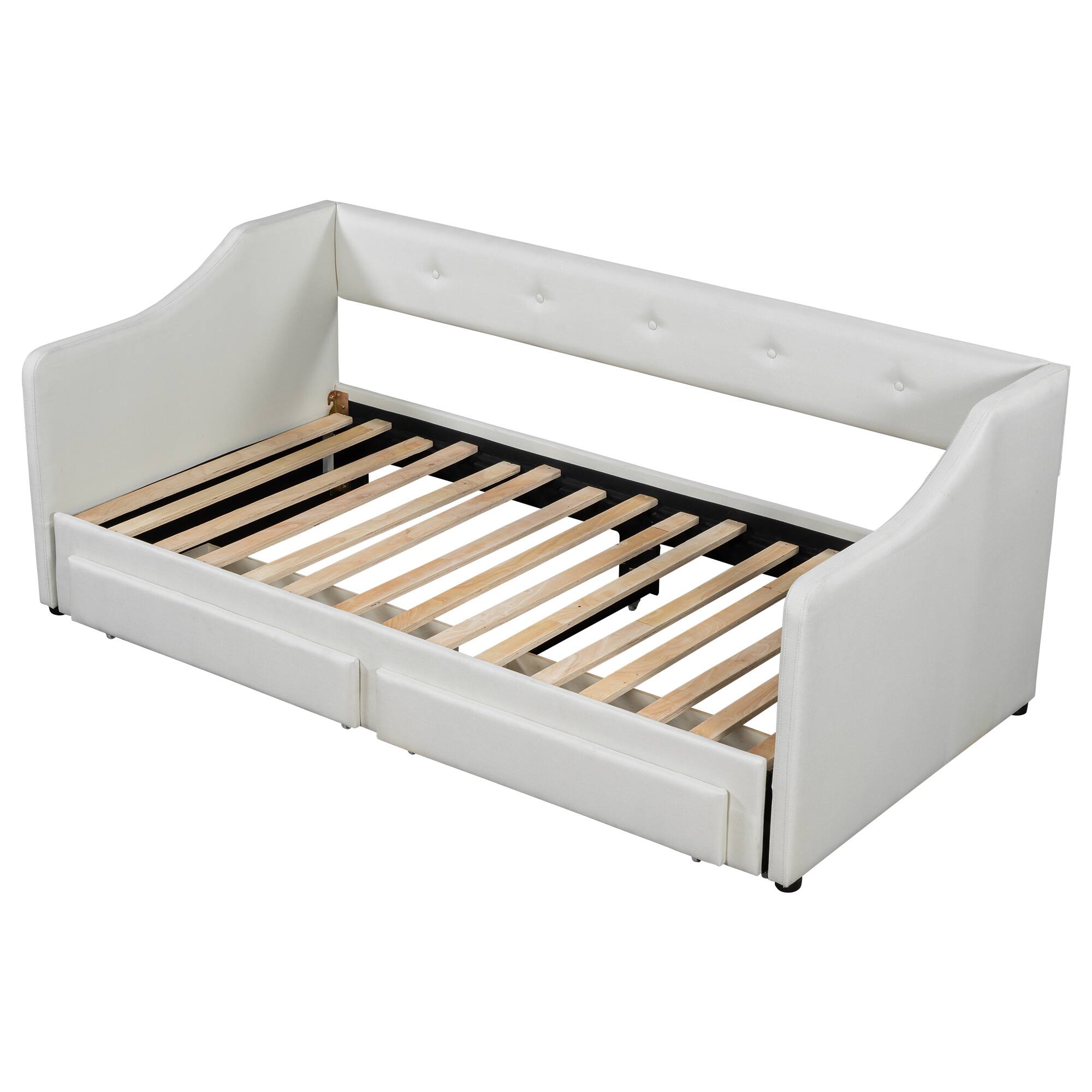 Left. Whisen - Expandable Daybed from Twin XL to King, Upholstered Bed Frame with Storage Drawers for Bedroom & Guest Room - Beige.
