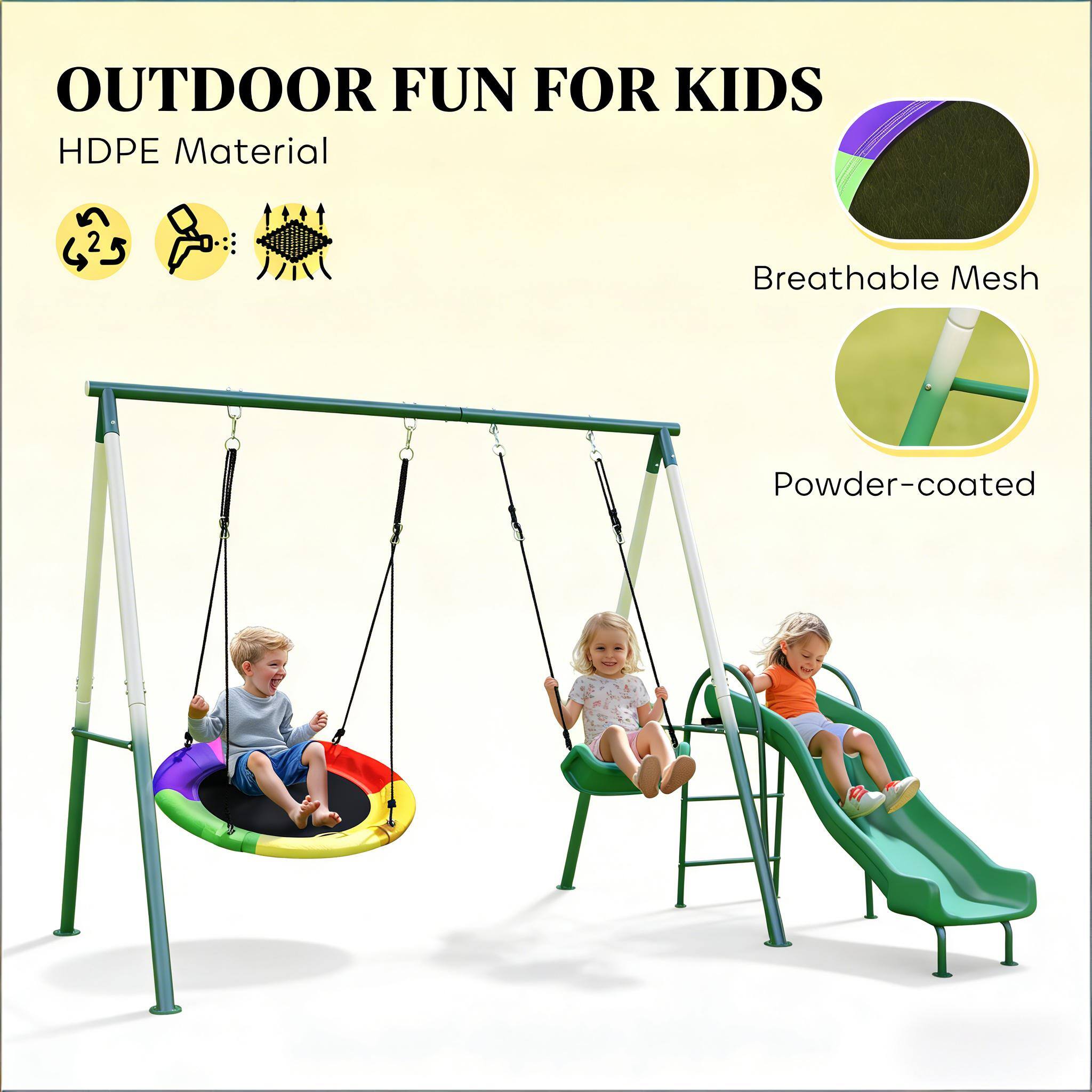OUTDOOR FUN FOR KIDS

HDPE Material

Breathable Mesh

Powder-coated