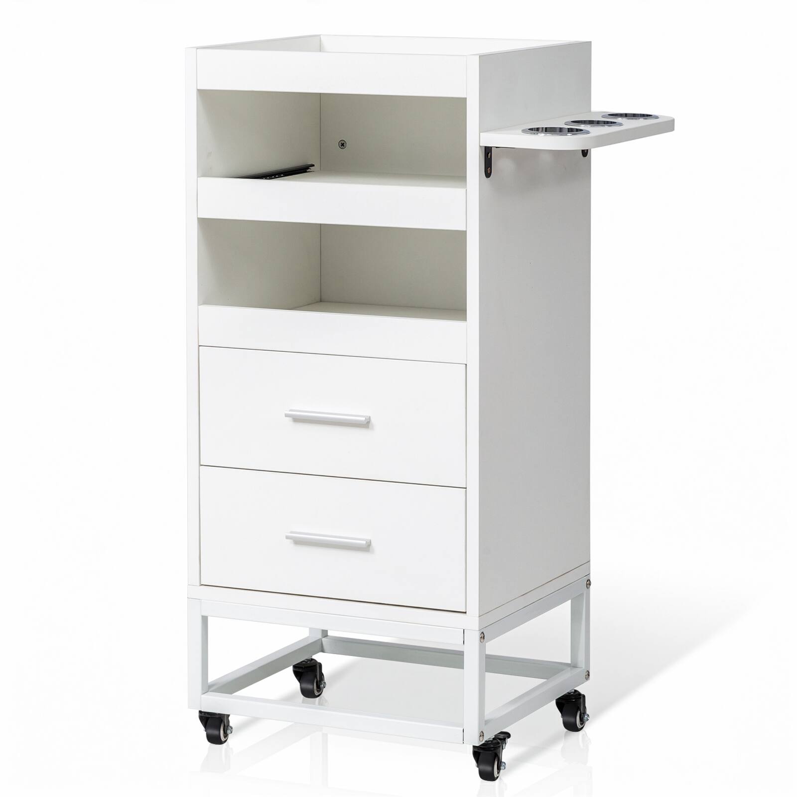 Alt View 4. Winado - Salon Trolley Cart Rolling Hair Cart with Lockable Wheels, Drawers, Ergonomic Handle, Hair Dryer Holder for Barbershop - White.