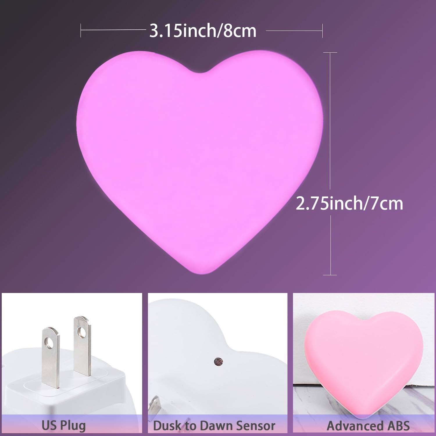 3.15 inch/8 cm  
2.75 inch/7 cm  

US Plug  
Dusk to Dawn Sensor  
Advanced ABS