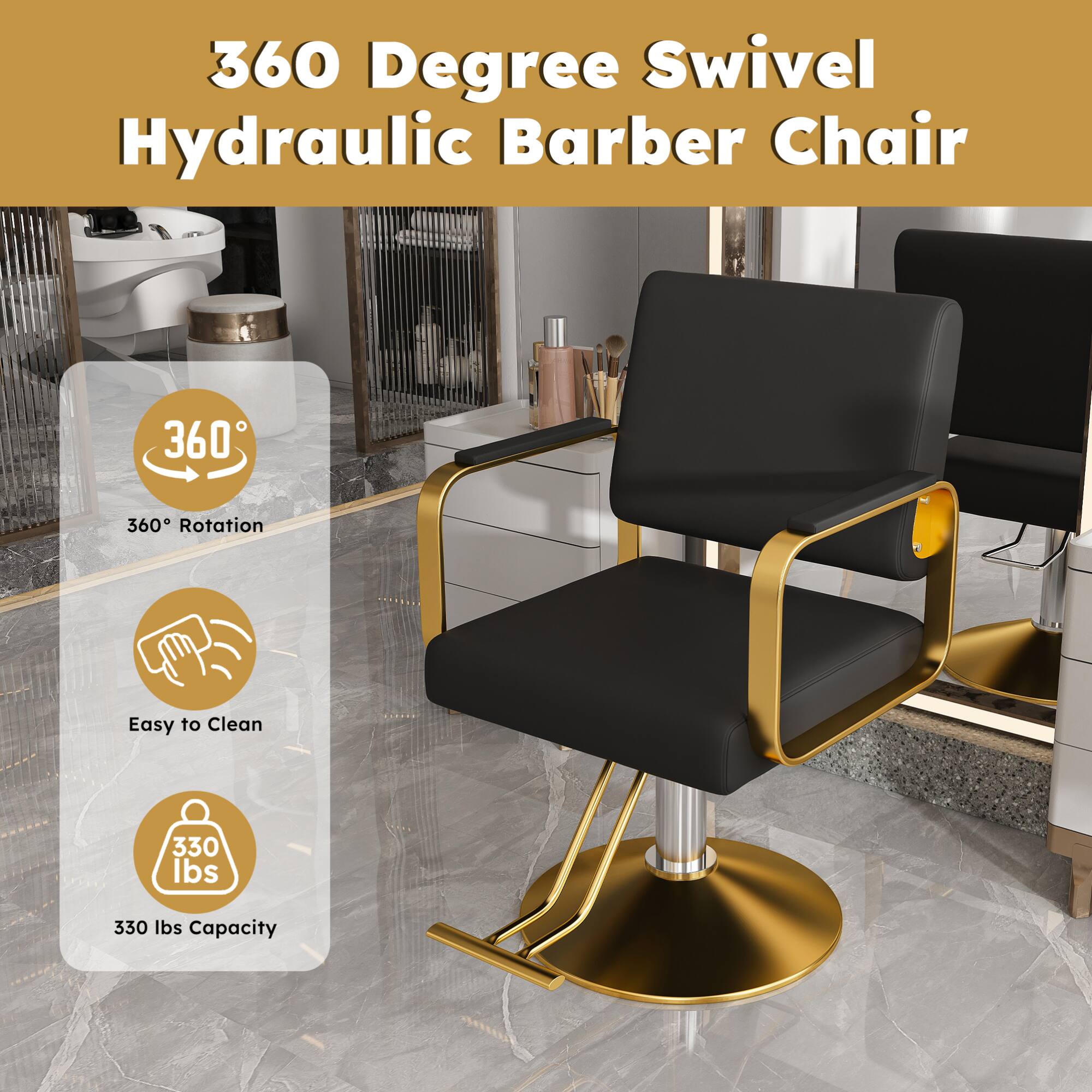 360 Degree Swivel Hydraulic Barber Chair

- 360° Rotation
- Easy to Clean
- 330 lbs Capacity