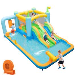 Costway - Inflatable Water Slide Giant Kids Bounce House Park Splash Pool with 680W Blower - Multicolor