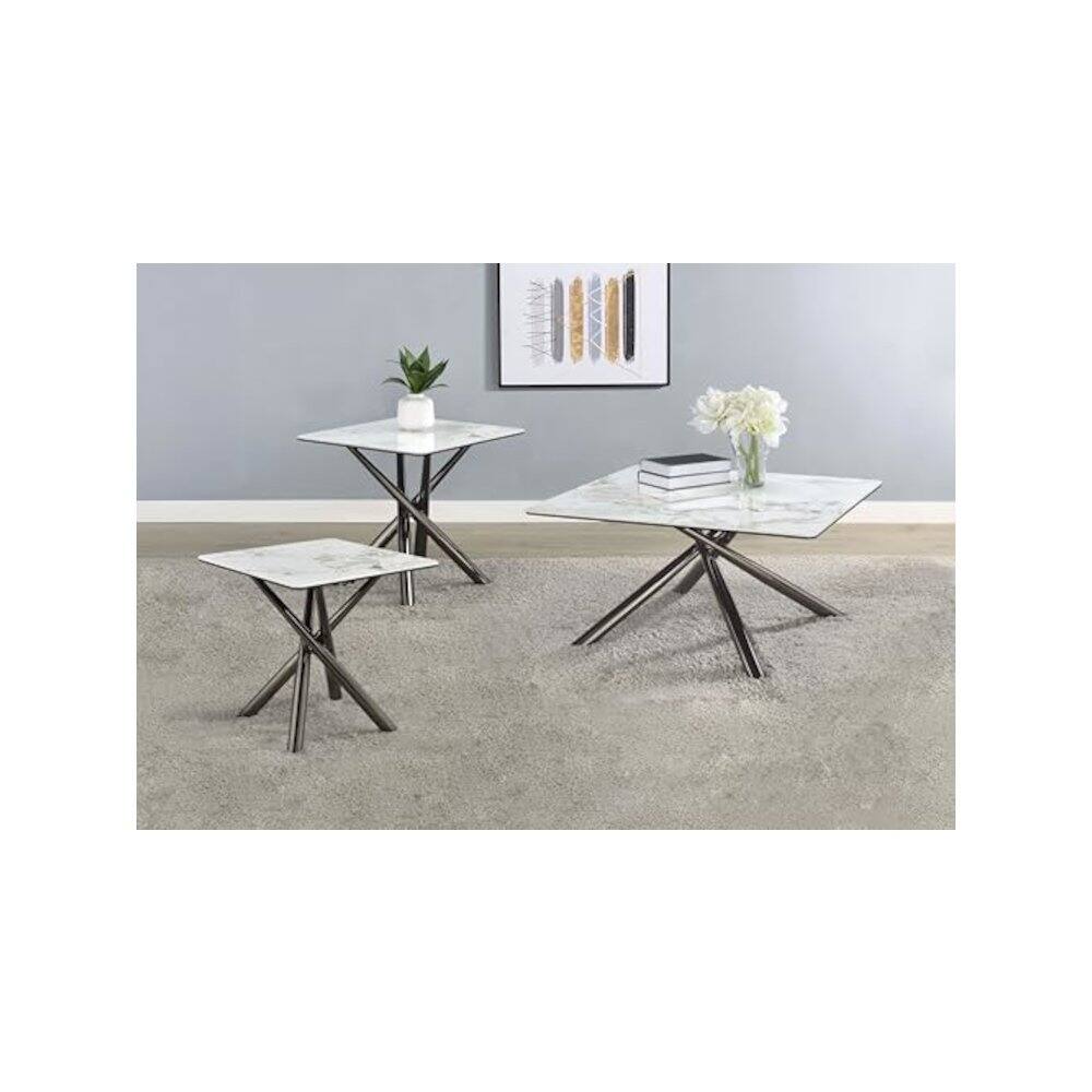 Angle. Coaster Co. of America - Carvell 3-piece Square Coffee and End Table Set Mirage White - Mirage White.