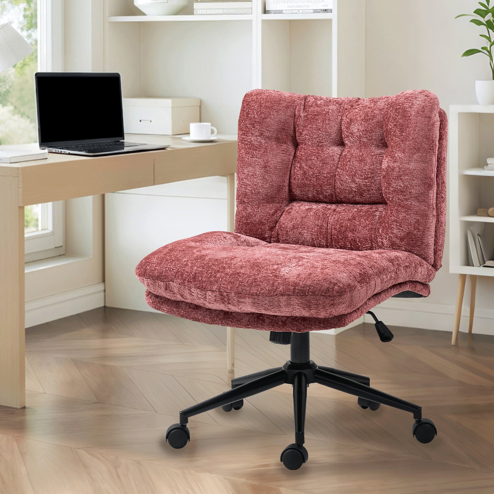 Dowinx - Criss Cross Chair with Double-Layer Wide Cushion, Fabric Swivel Office Chair Modern for Home - Red