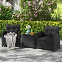 Costway 3 PCS Patio Furniture Set with Tempered Glass Coffee Table Washable Cushions - Black - Front_Zoom