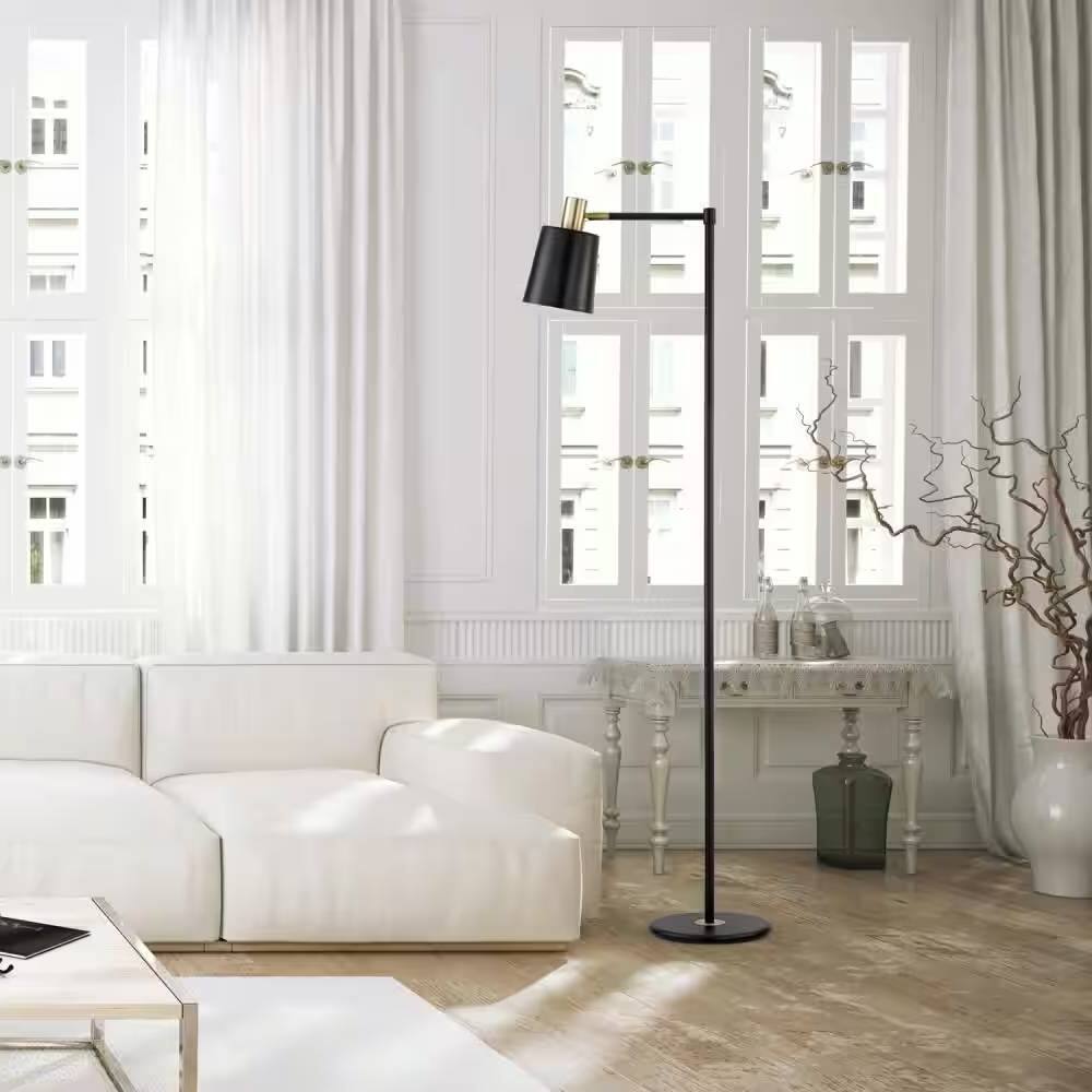 Angle. Hivvago - 60-inch Industrial Modern Black Metal Floor Lamp with Gold Accents - Black.