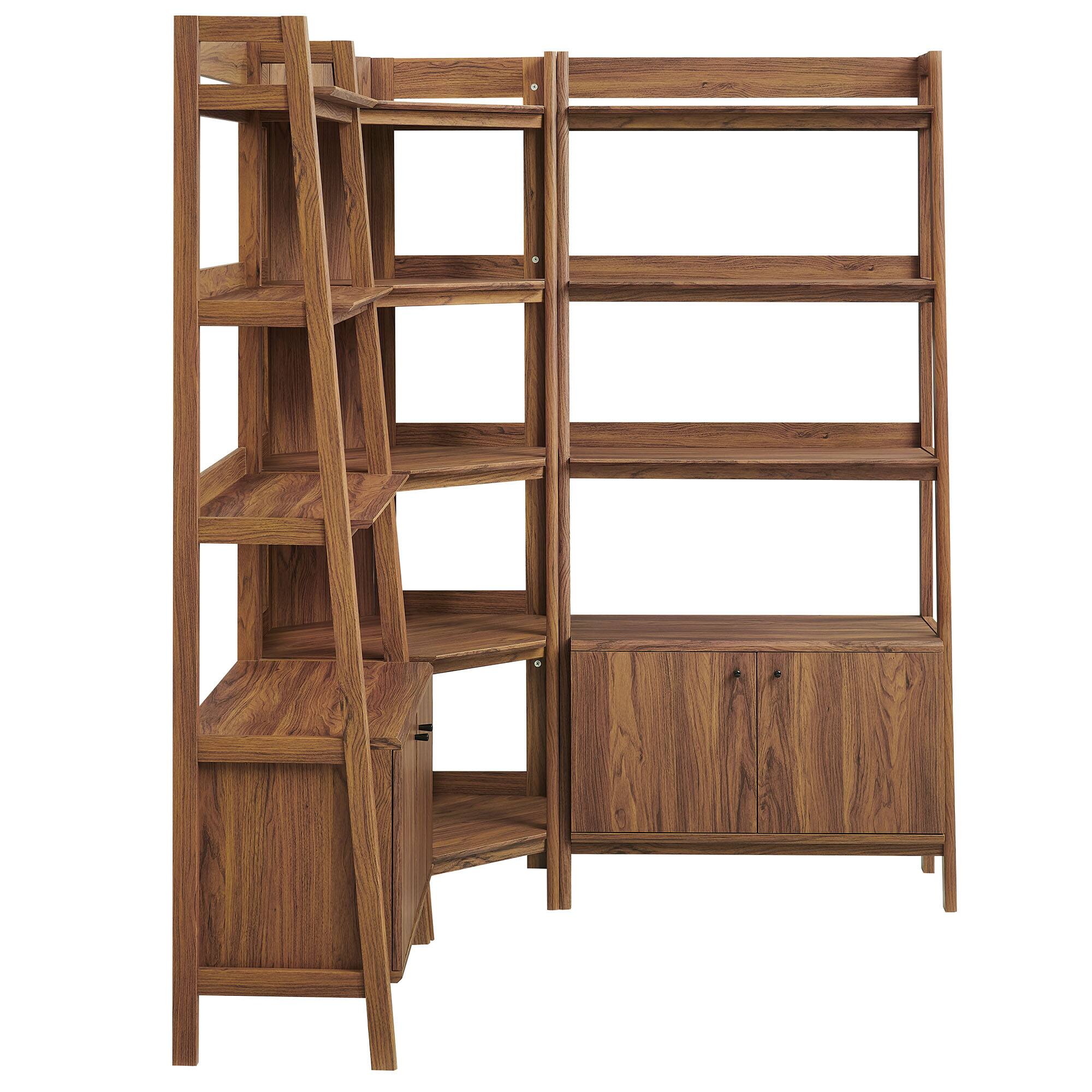 Alt View 2. Modway - Bixby 3-Piece Corner Bookshelf Set with Wide Bookshelves by Modway - Walnut.