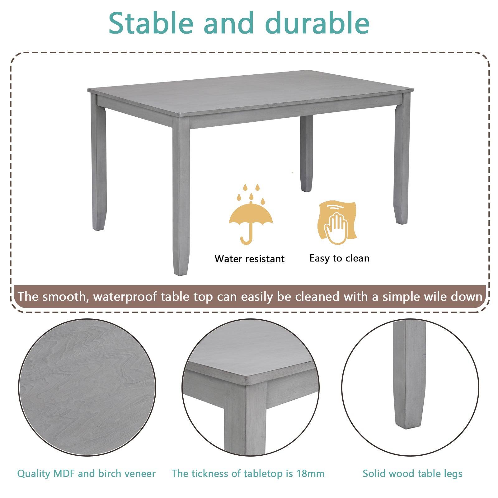 Stable and durable

Water resistant  
Easy to clean

The smooth, waterproof table top can easily be cleaned with a simple wipe down

Quality MDF and birch veneer  
The thickness of tabletop is 18mm  
Solid wood table legs