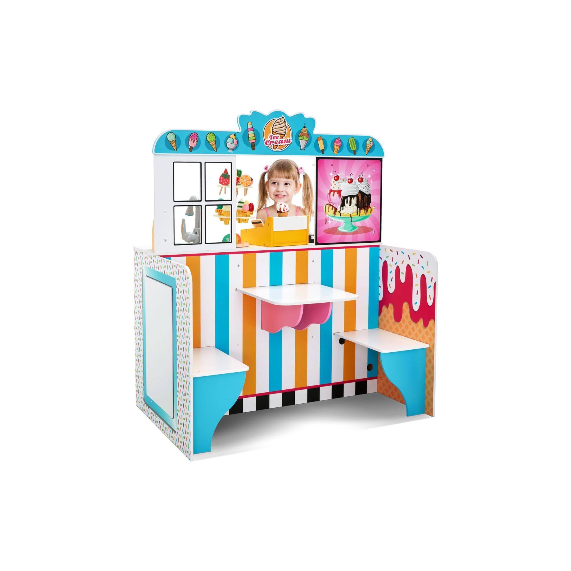 Lil' Jumbl - Double-Sided Ice Cream Parlor Playset Pretend Diner Set with Cash Register and Accessories