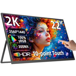 UPERFECT - 22" 2K Touchscreen Portable Monitor, 2560x1440 QHD, 300 Nits, USB-C/HDMI, FreeSync, VESA & 180° Stand