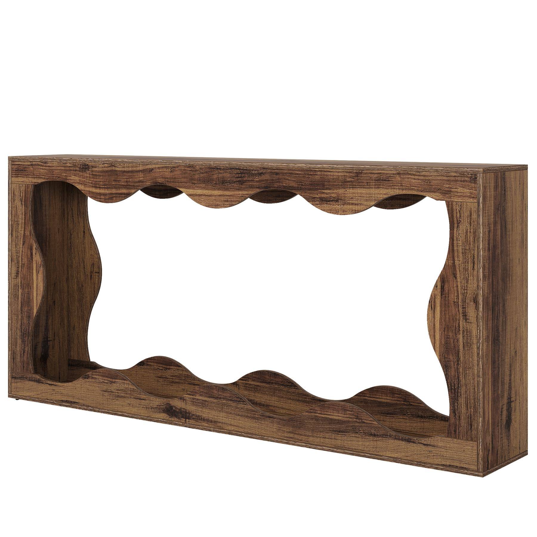 Alt View 5. Tribesigns - Farmhouse Console Table,63" Scalloped Entry Table(Rustic Brown) - Rustic Brown.
