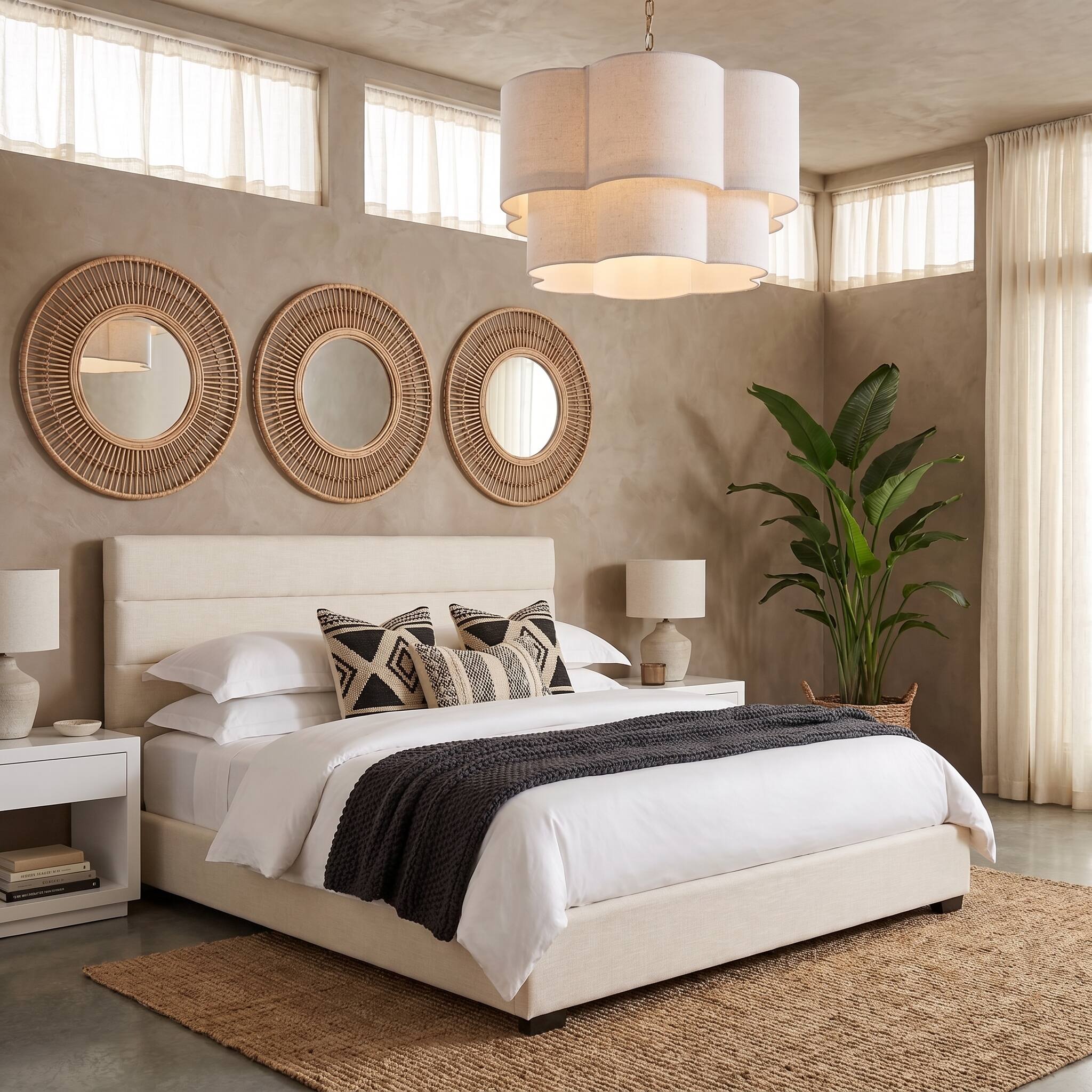 Angle. Parrot Uncle - 23 Inch Modern Fabric 2 Tier Scalloped Chandelier 6 Light Pendant Light with Adjustable Chain - White.