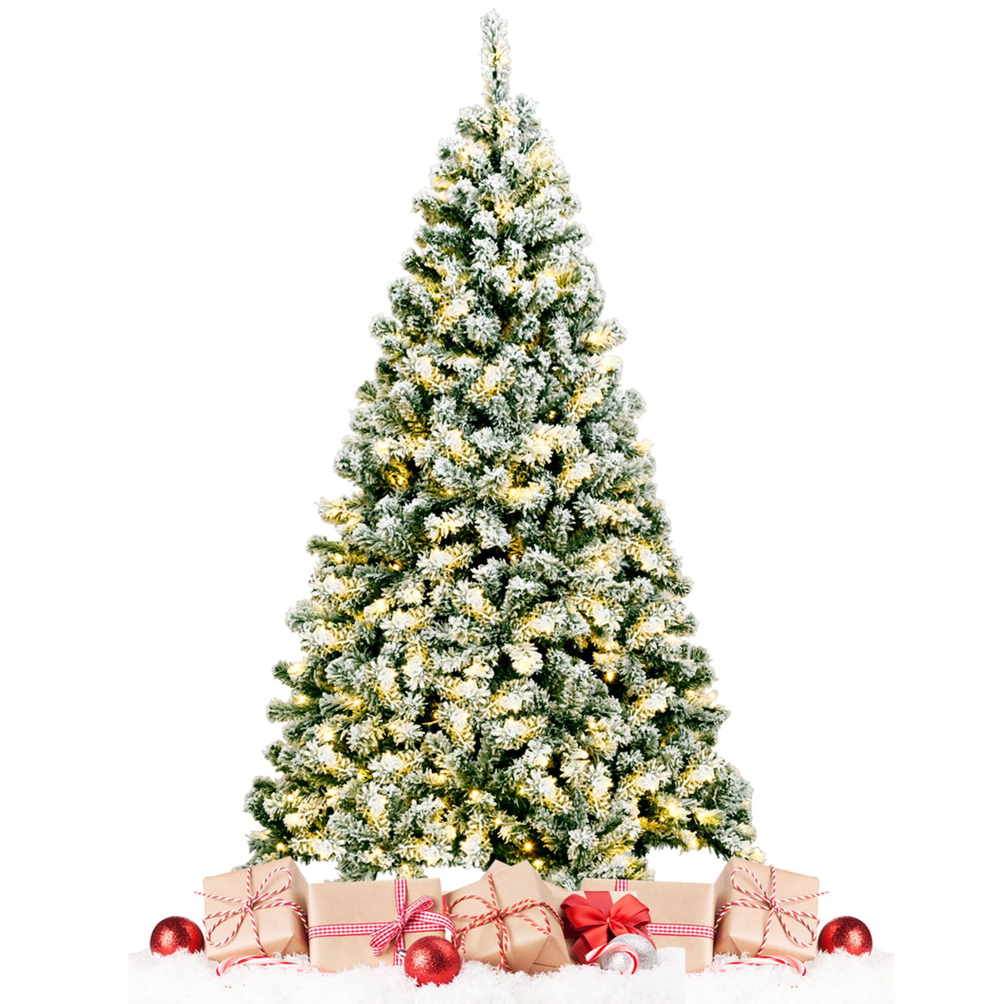 Alt View 5. Gymax - Gymax 6ft Pre-lit Snow Flocked Christmas Tree Hinged Pine Tree Holiday Decoration - Green + White.