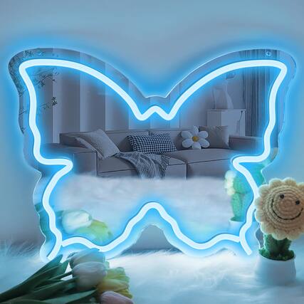 Front. Comfort Essence - Butterfly Neon Sign Mirror Led For Wall Decor 15 7'' X 12'' Dimmable Light Teen Birthday Party Gift Girl ... - Ice Blue.
