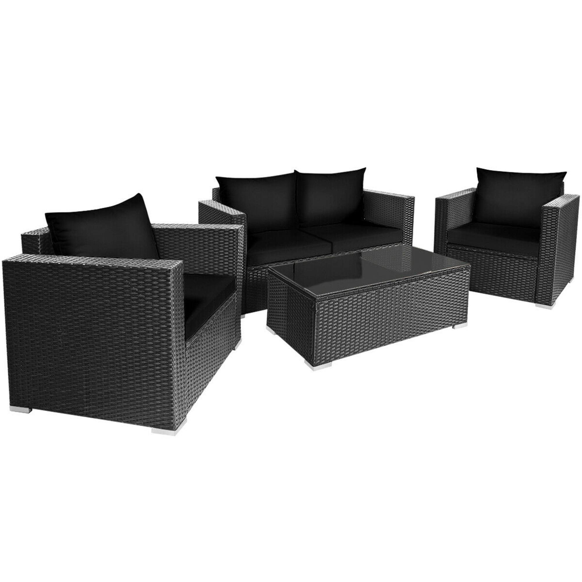 Alt View 5. Gymax - Gymax 8PCS Rattan Patio Conversation Set Outdoor Furniture Set w/ Black Cushions - Black.