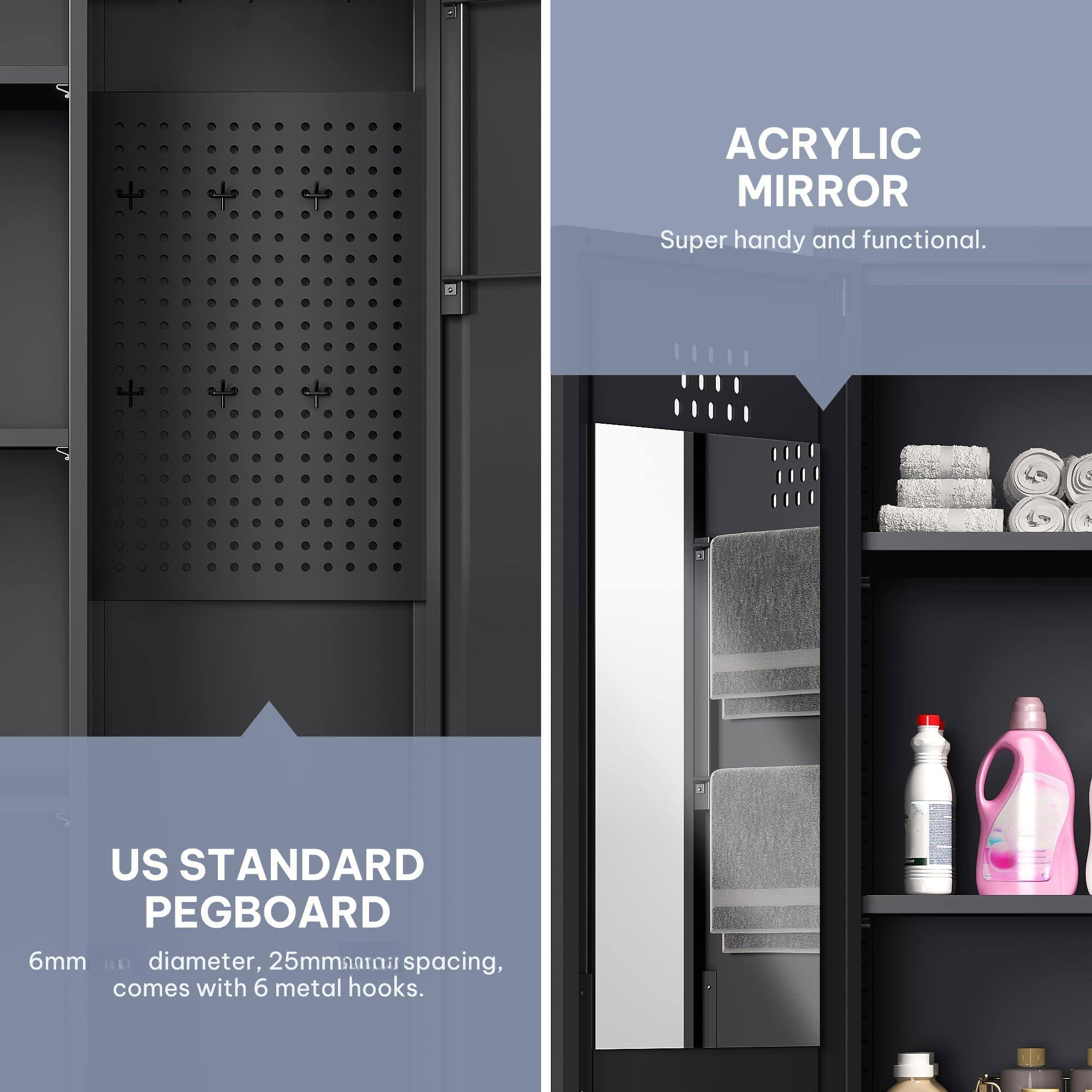 ACRYLIC MIRROR  
Super handy and functional.

US STANDARD PEGBOARD  
6mm diameter, 25mm spacing, comes with 6 metal hooks.